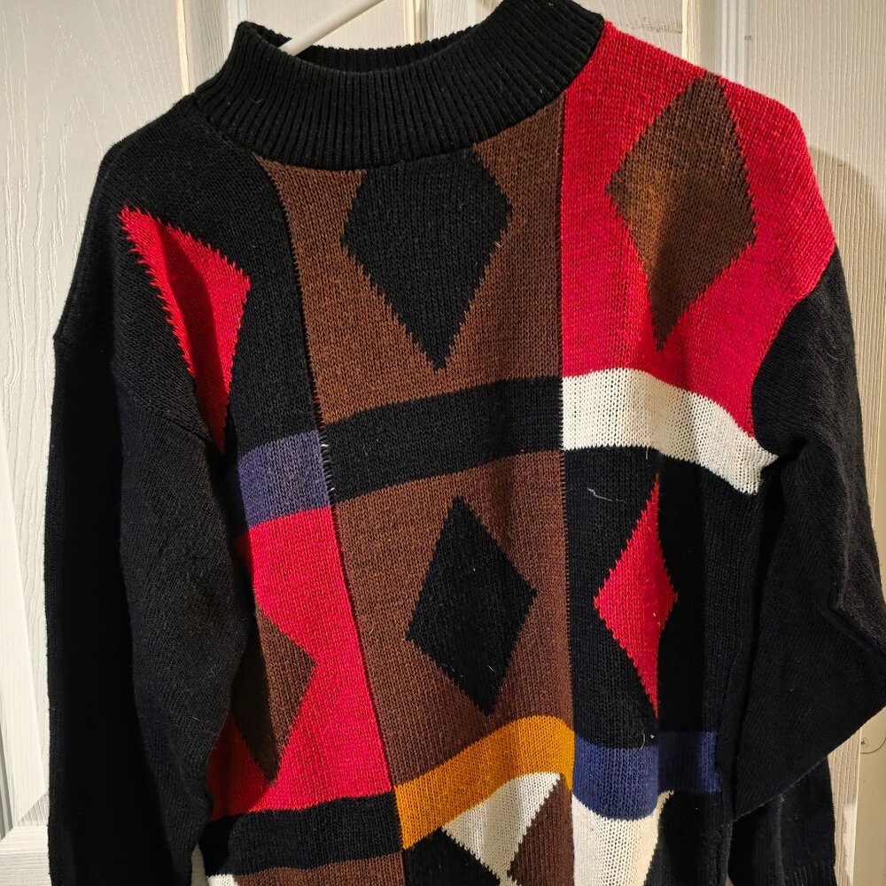 Vintage Headliners Colorblock Geometric Pattern Pullover sweater - Medium
